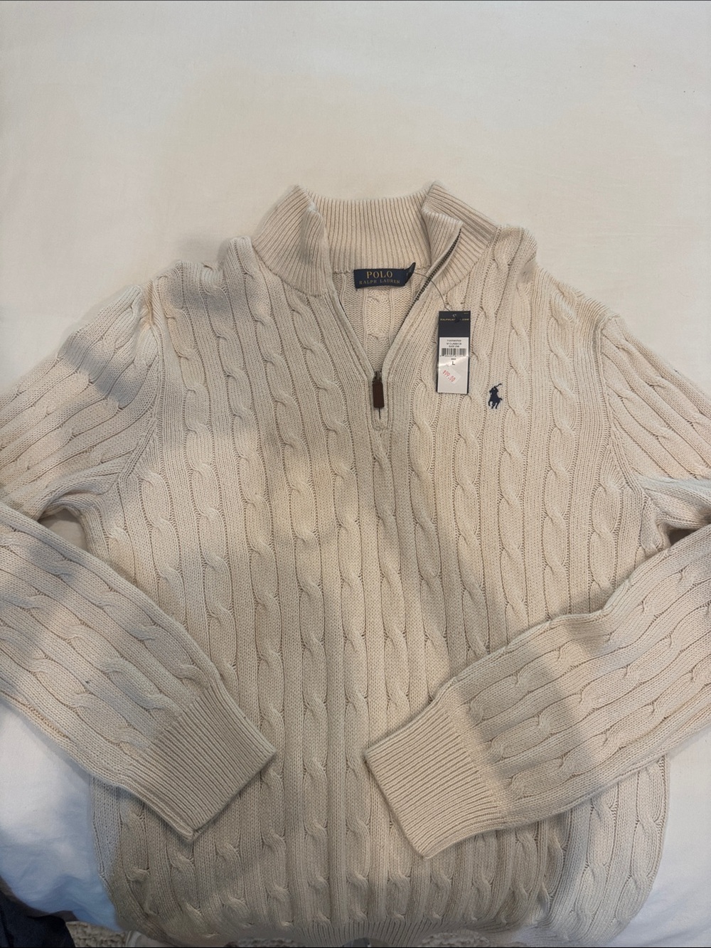 Polo by Ralph Lauren Cream Cable-Knit Half-Zip Sweater
